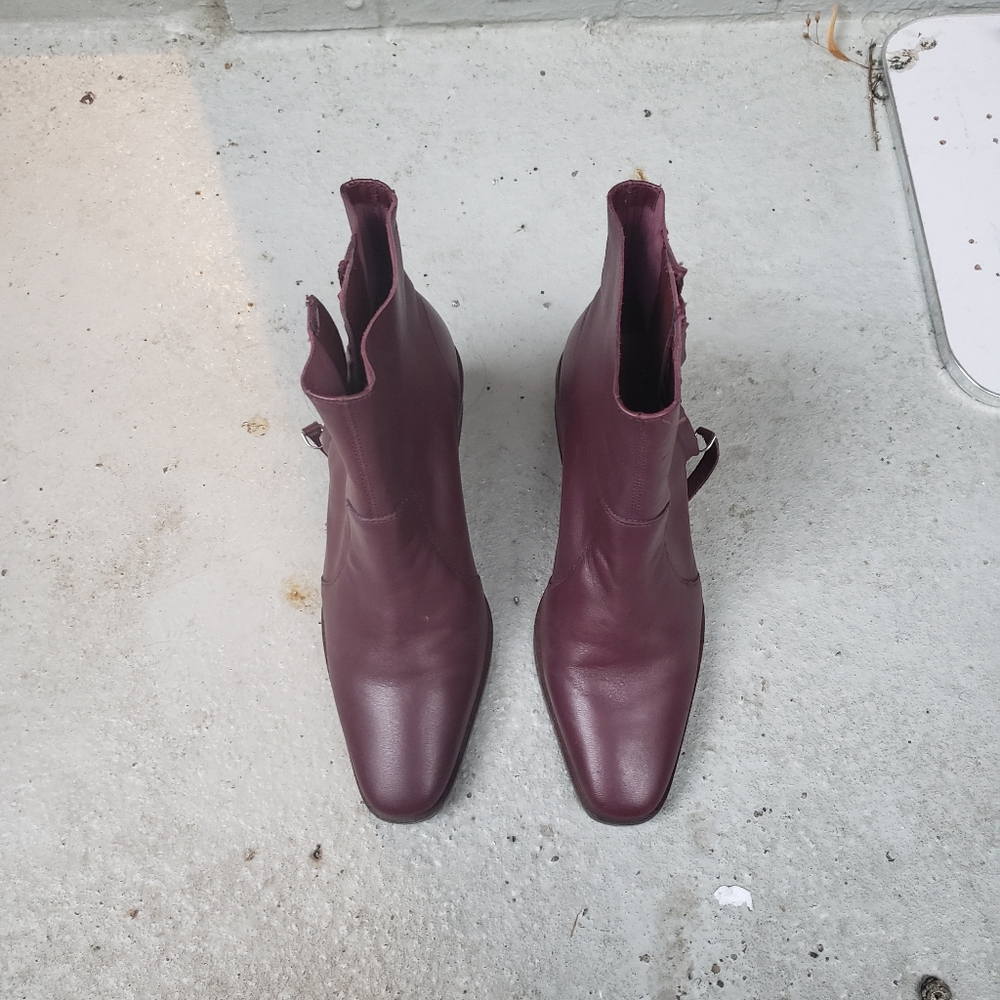 TOPSHOP Burgundy Leather Ankle Boots